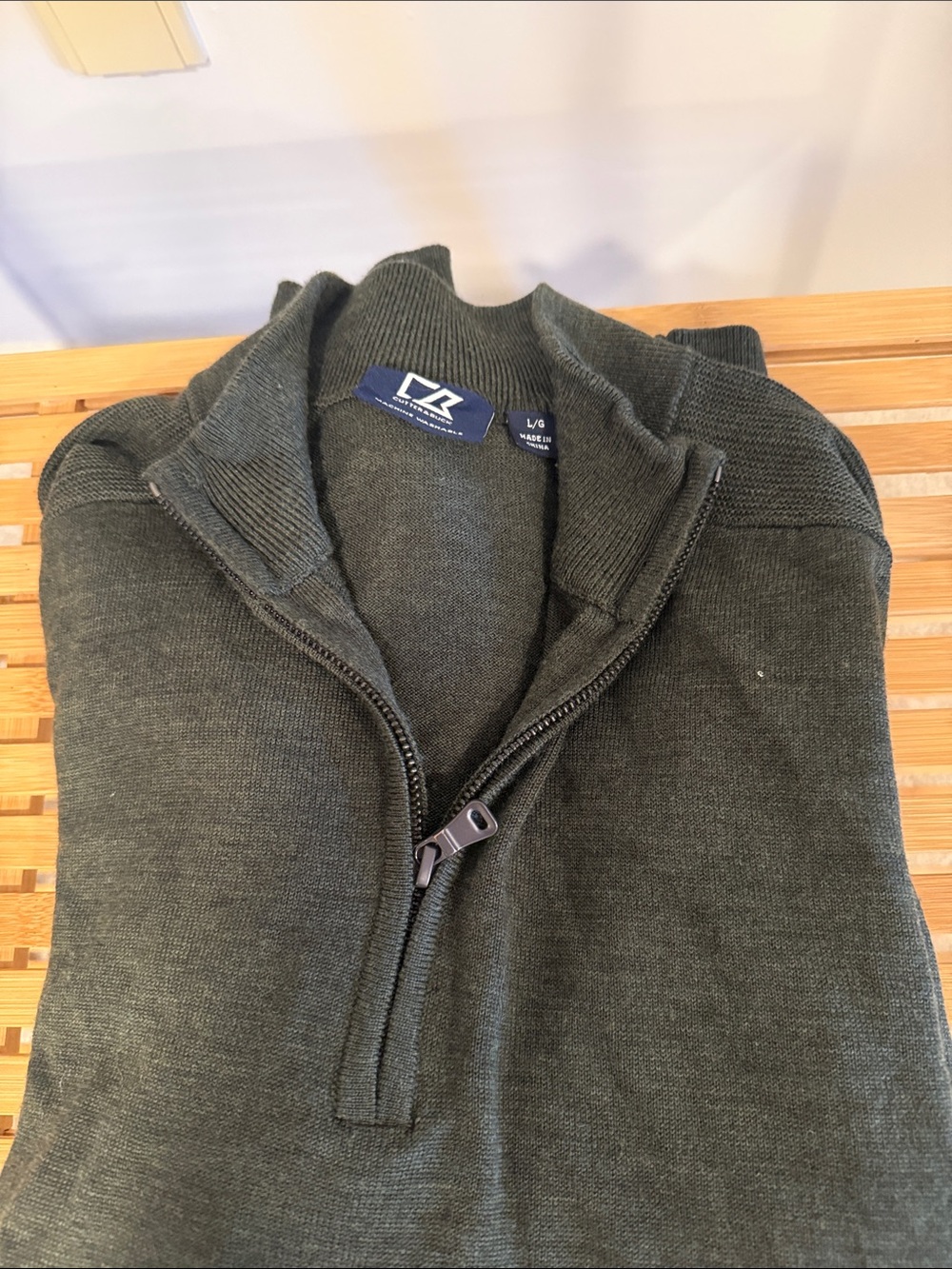 Cutter & Buck Olive Green Zip Mock Neck Sweater
